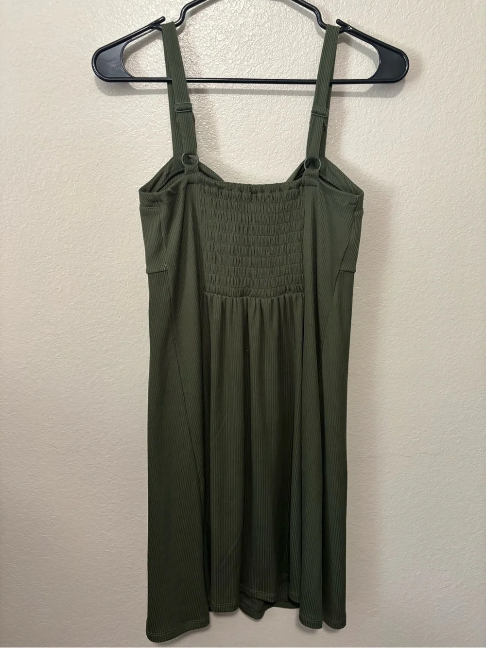 Olive Green Ribbed Button-Front Mini Dress size medium - Picture 2 of 3